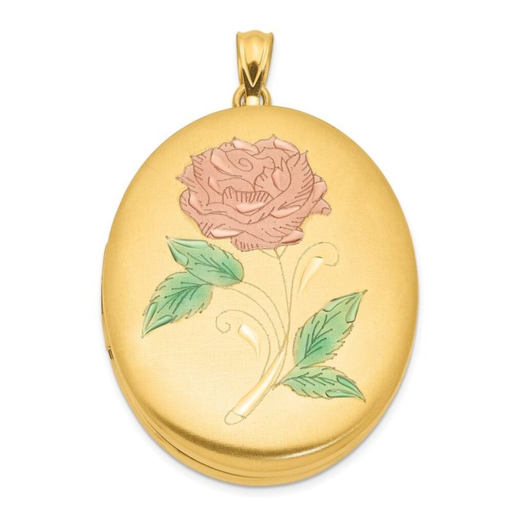1/20 14K Gold Filled 34mm Enameled Flower Oval 2 Frame Locket